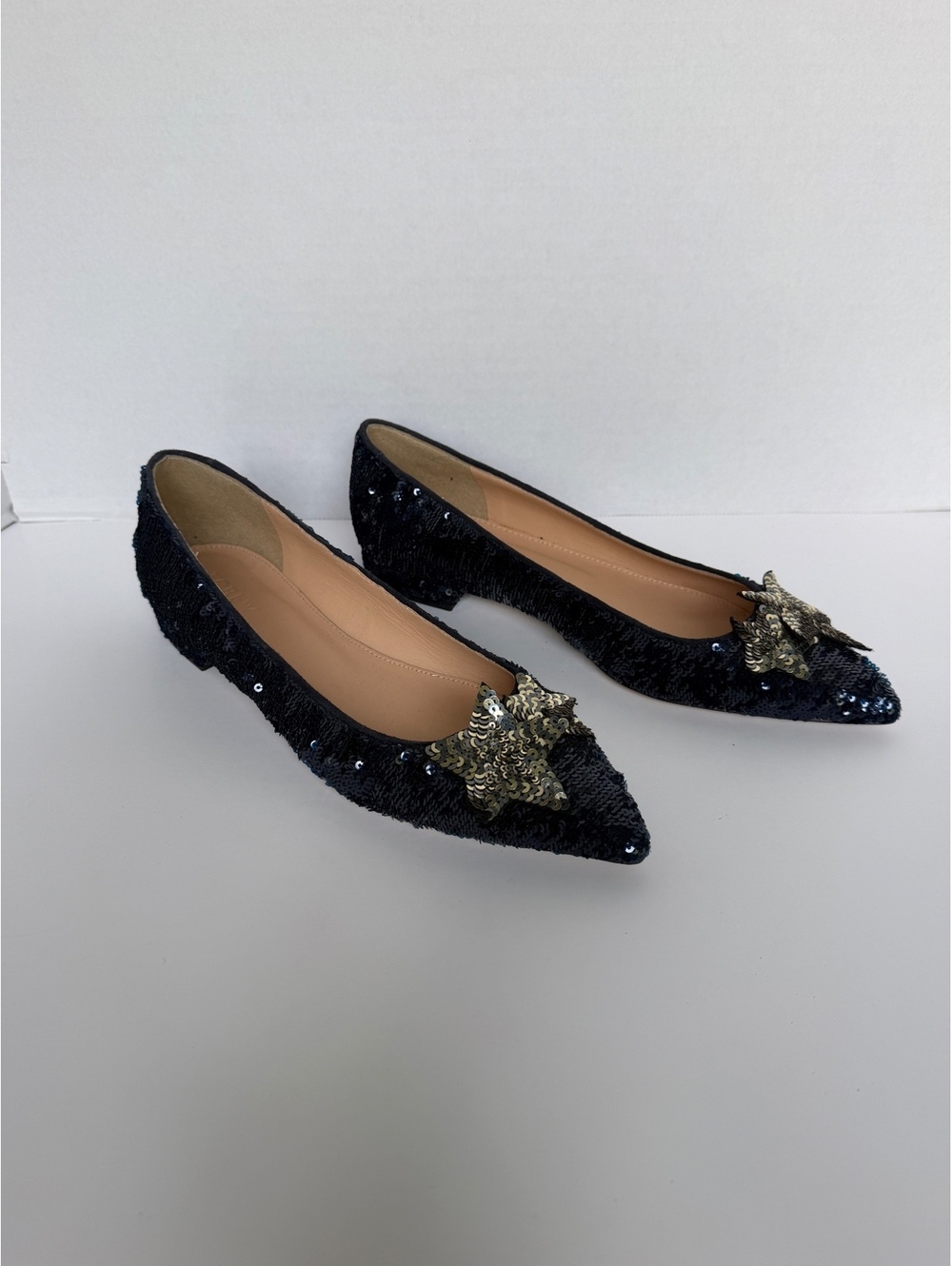 Blue sparkly sequin glitter ballet flats pointed toe